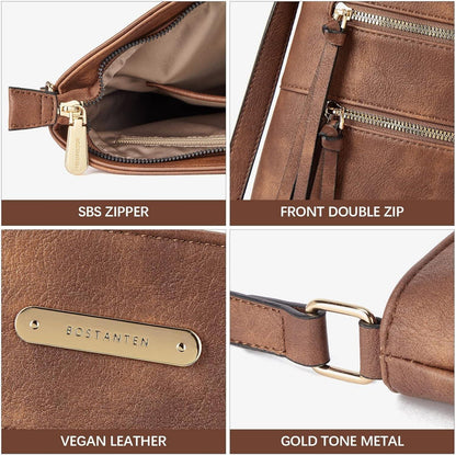 Damen Umhängetasche Mittelgroß PU Leder Braun, Crossbody