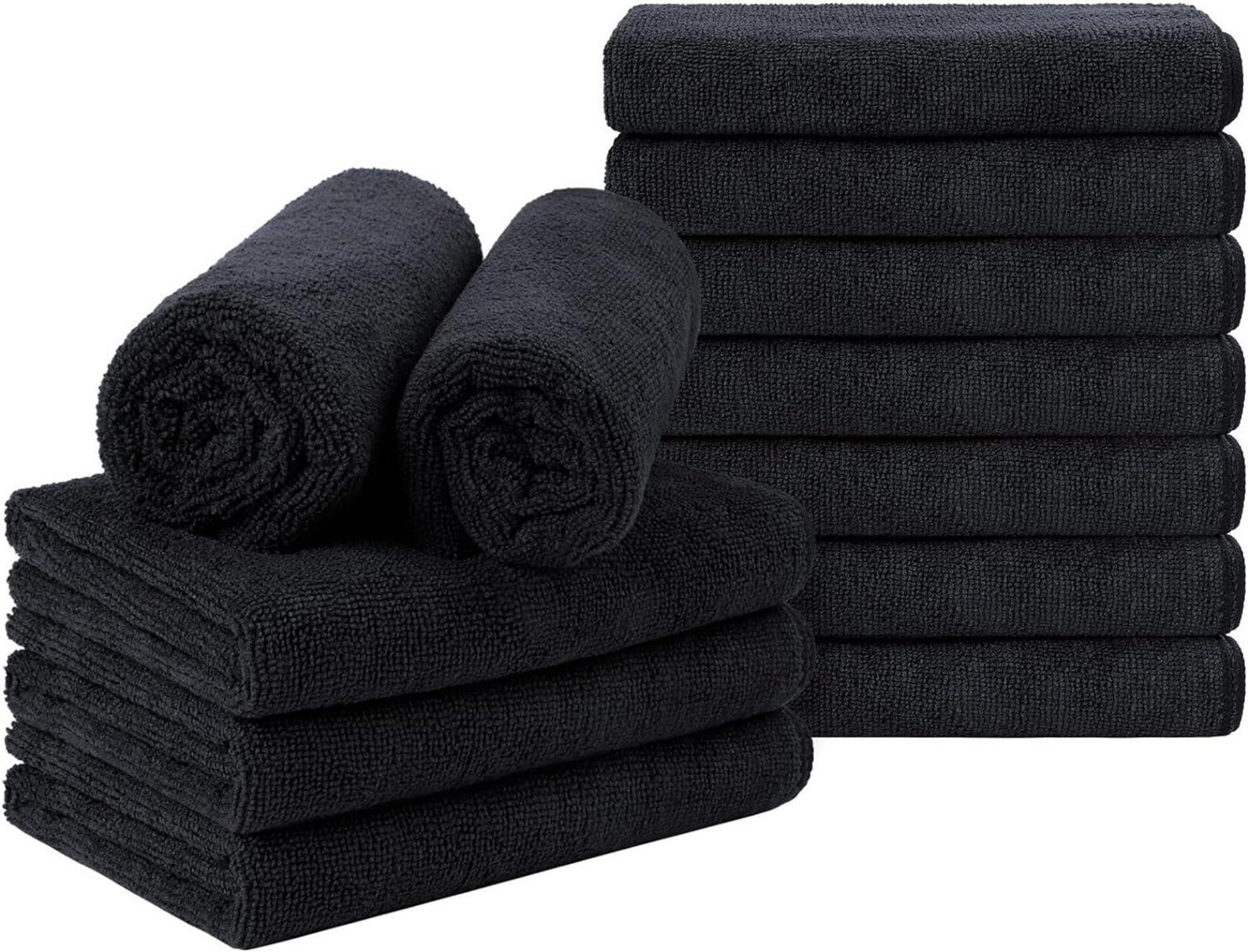 Schwarze Mikrofaser-Handtücher, 12er-Set, 40,6 x 68,9 cm