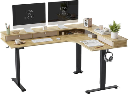 Elektrischer L-förmiger Schreibtisch 160x120 cm Schwarz/Hellbraun
