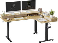 Elektrischer L-förmiger Schreibtisch 160x120 cm Schwarz/Hellbraun