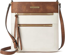 Damen PU Leder Umhängetasche Beige Braun Reißverschlusstasche