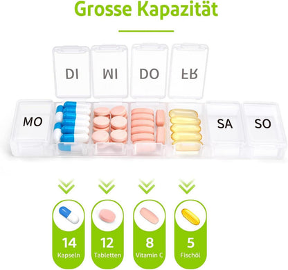 Pillendose 7 Tage Tablettenbox Organizer wochenbox klarer Druck