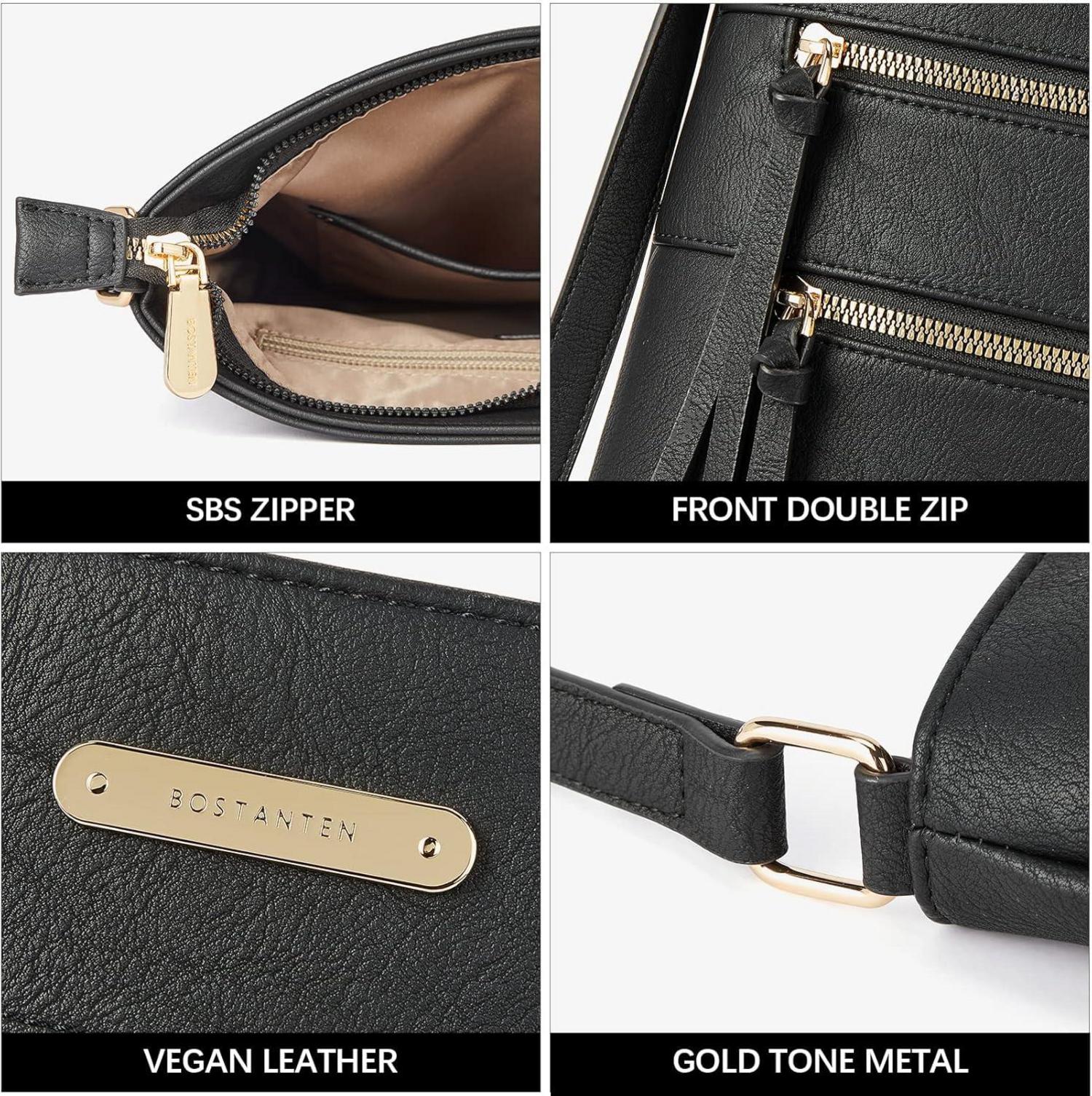 Damen PU Leder Umhängetasche Crossbody Schwarz