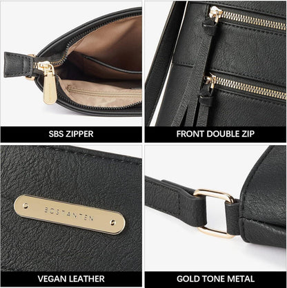 Damen PU Leder Umhängetasche Crossbody Schwarz