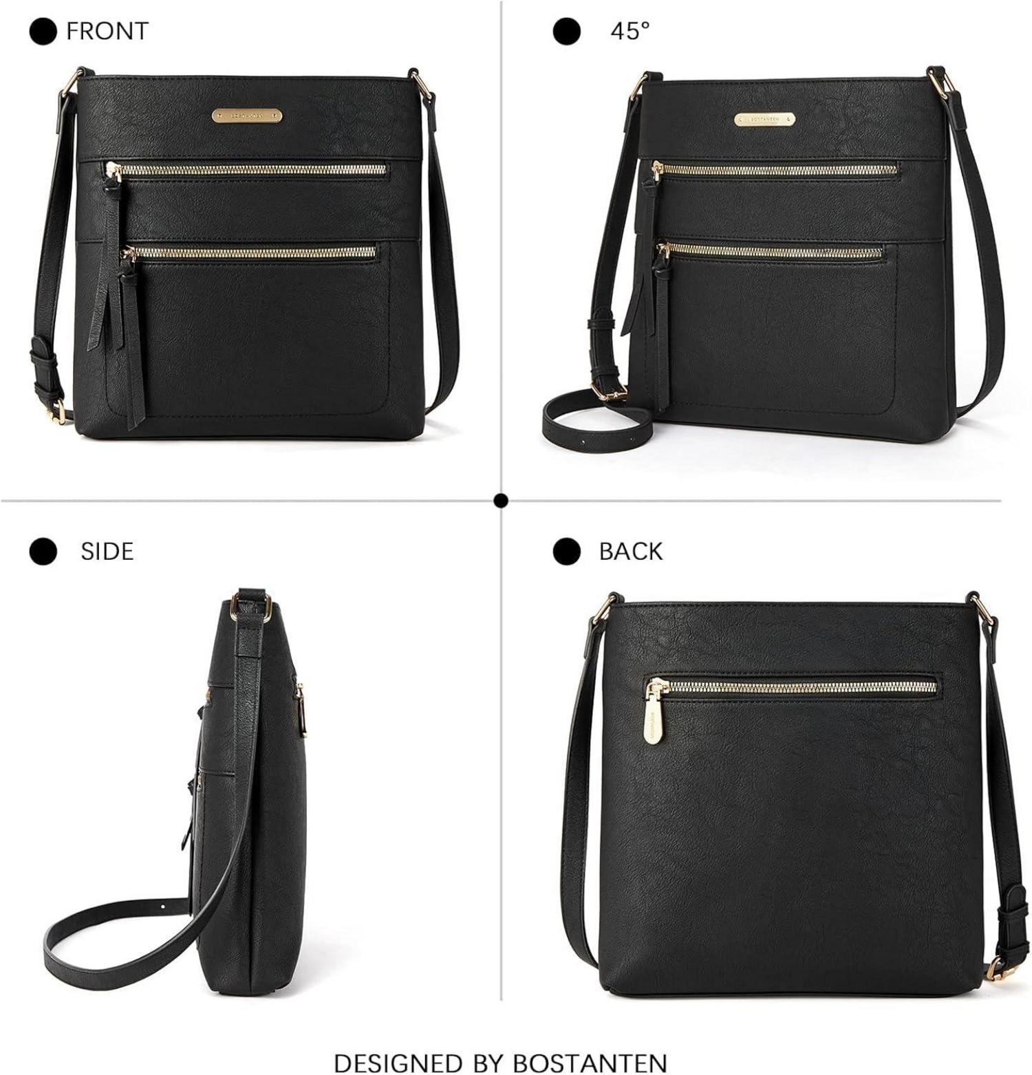 Damen Crossbody Umhängetasche Schwarz PU Leder