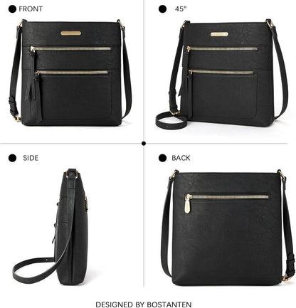 Damen Crossbody Umhängetasche Schwarz PU Leder
