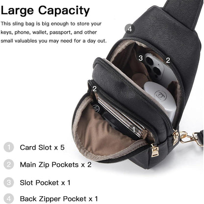 Telena Damen PU Leder Crossbody Sport Umhängetasche Schwarz