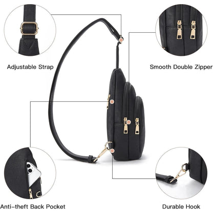 Telena Damen PU Leder Crossbody Sport Umhängetasche Schwarz