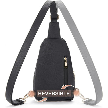 Telena Damen PU Leder Crossbody Sport Umhängetasche Schwarz