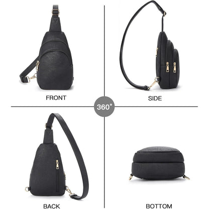 Telena Damen PU Leder Crossbody Sport Umhängetasche Schwarz