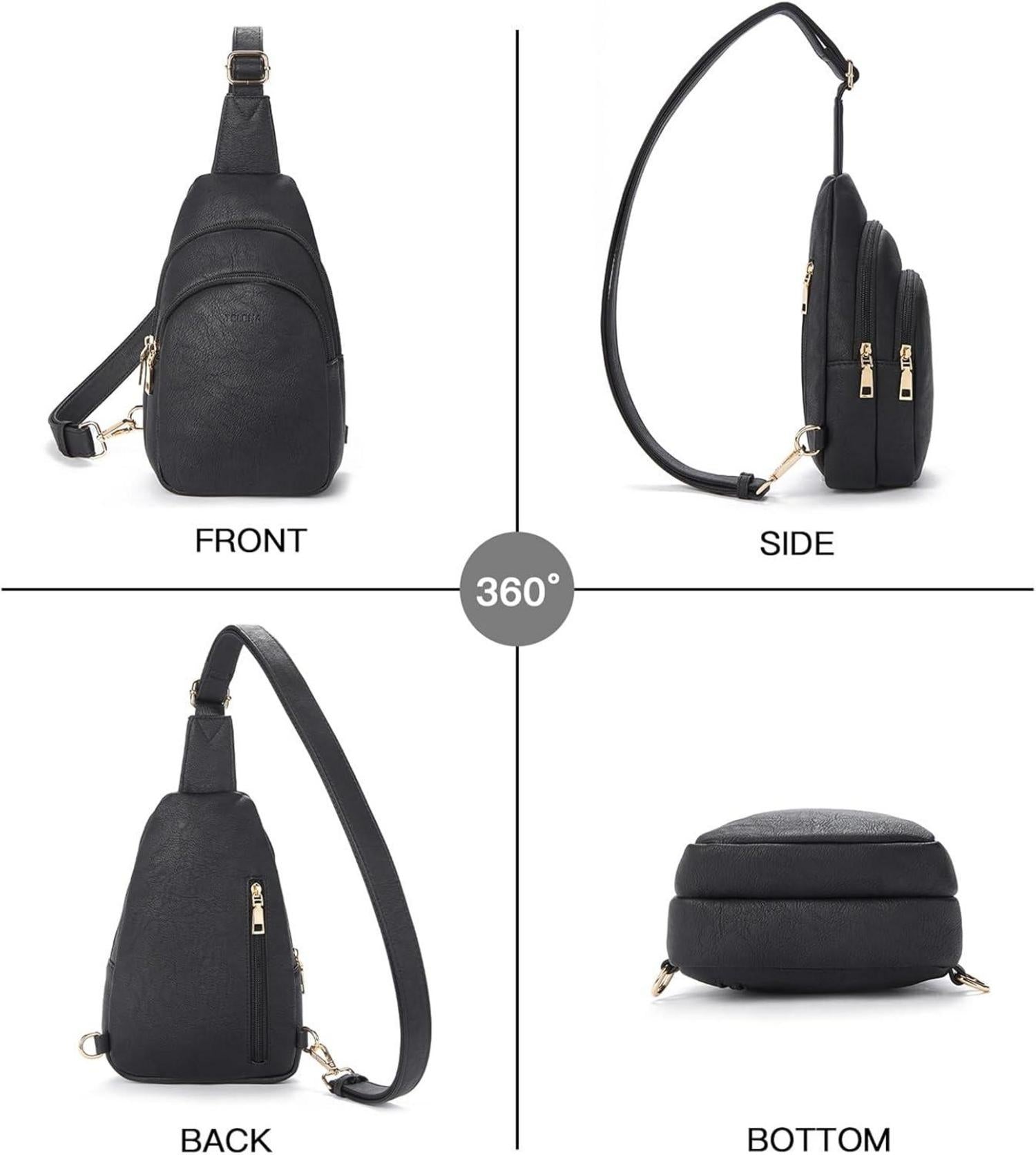 Telena Damen Crossbody Bag Brusttasche PU Leder Schwarz