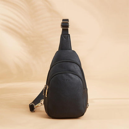 Telena PU Leder Damen Crossbody Umhängetasche Schwarz