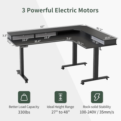 Höhenverstellbarer Elektrischer Schreibtisch L-Form 160 x 120 cm Schwarz