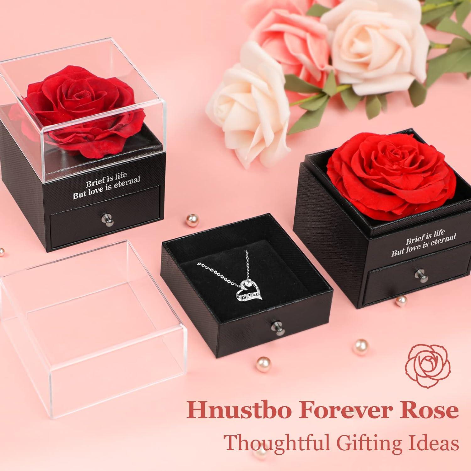 Ewige Rose Geschenkbox mit Mama Halskette, Rot