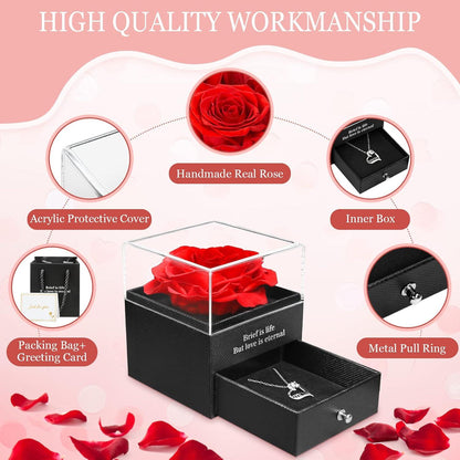 Ewige echte Rose 'Mom' Halskette konserviert Mutter Geschenk Rot