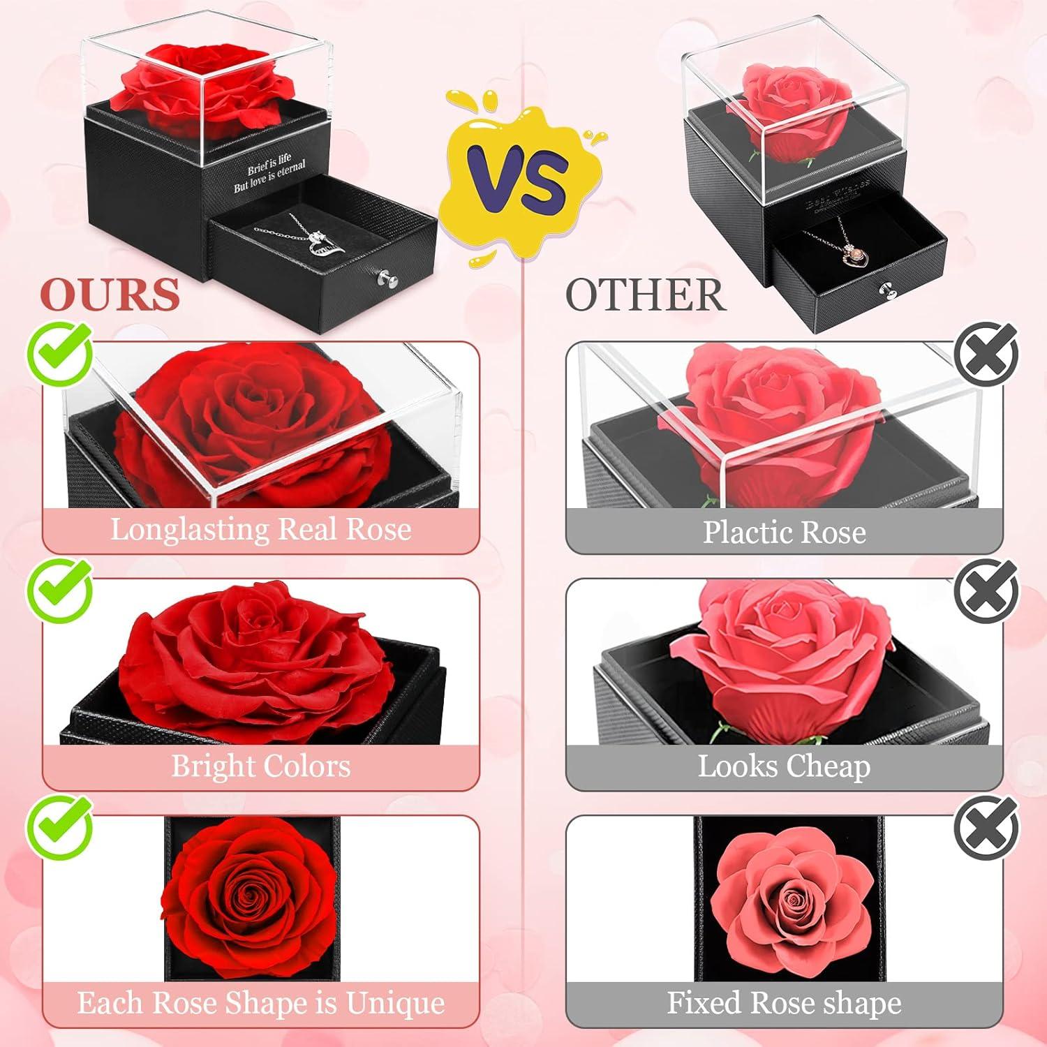 Ewige Rose 'Mom' Halskette Geschenkbox Muttertagsgeschenk Rot