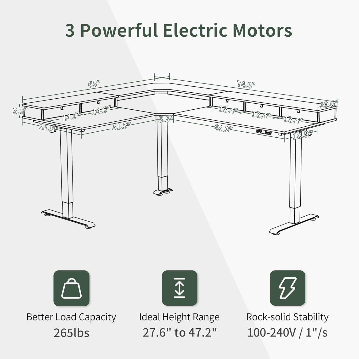 Elektrisch höhenverstellbarer Schreibtisch mit DREI