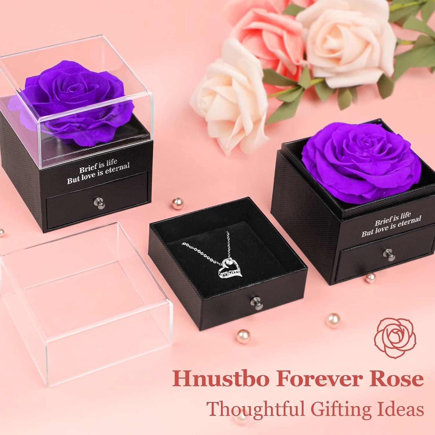 Ewige Rose mit Mom Halskette Geschenkbox Mutter Lila