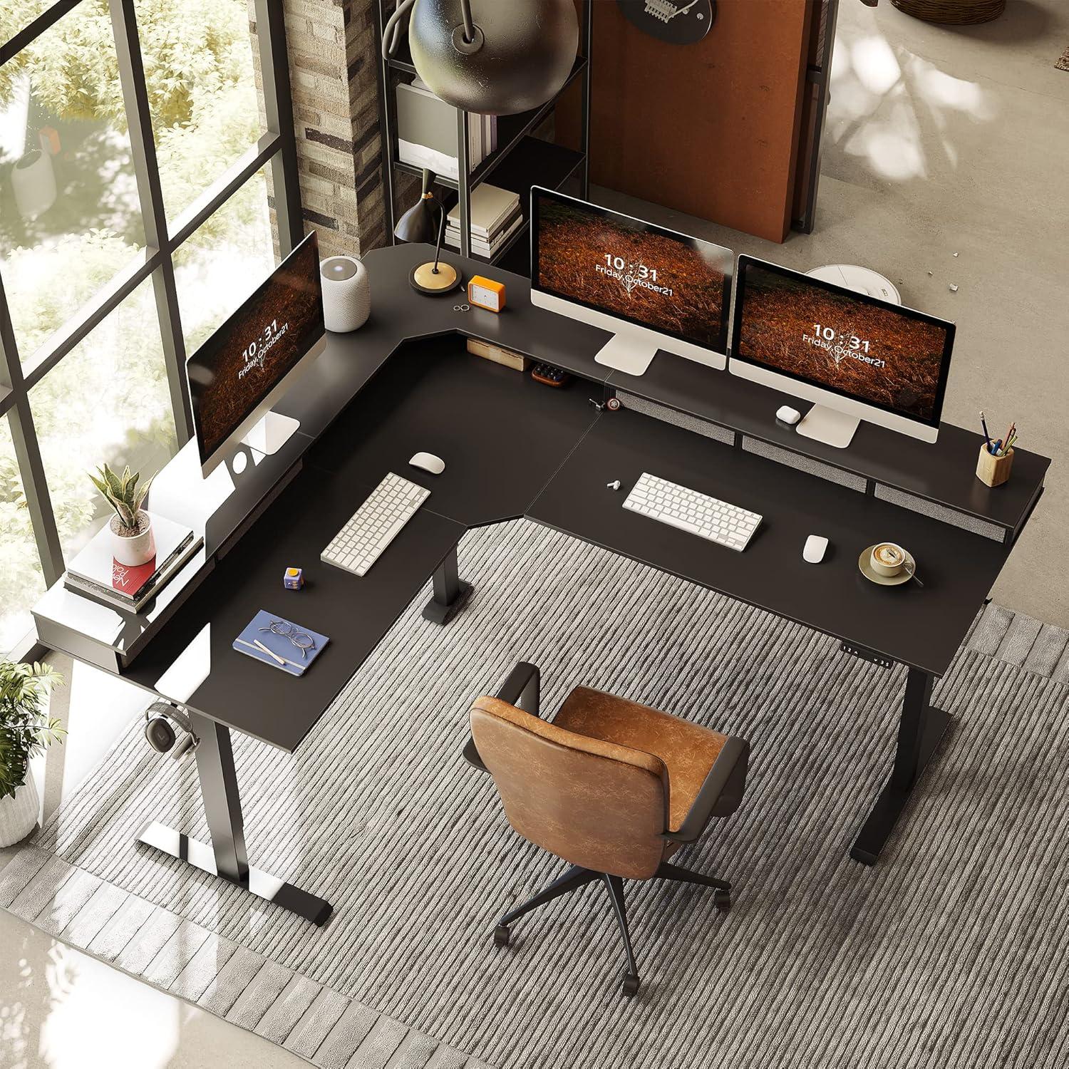 Höhenverstellbarer Schreibtisch L-Form Elektrisch Schwarz 190 x 160cm