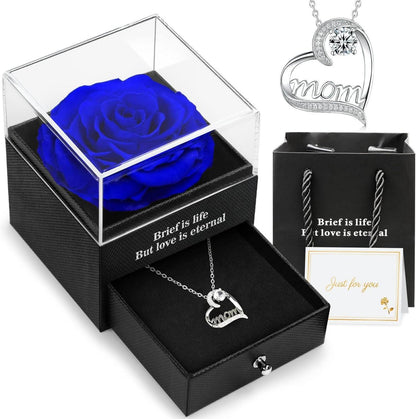 Ewige Rose Muttertagsgeschenk 'Mom' Halskette Blau