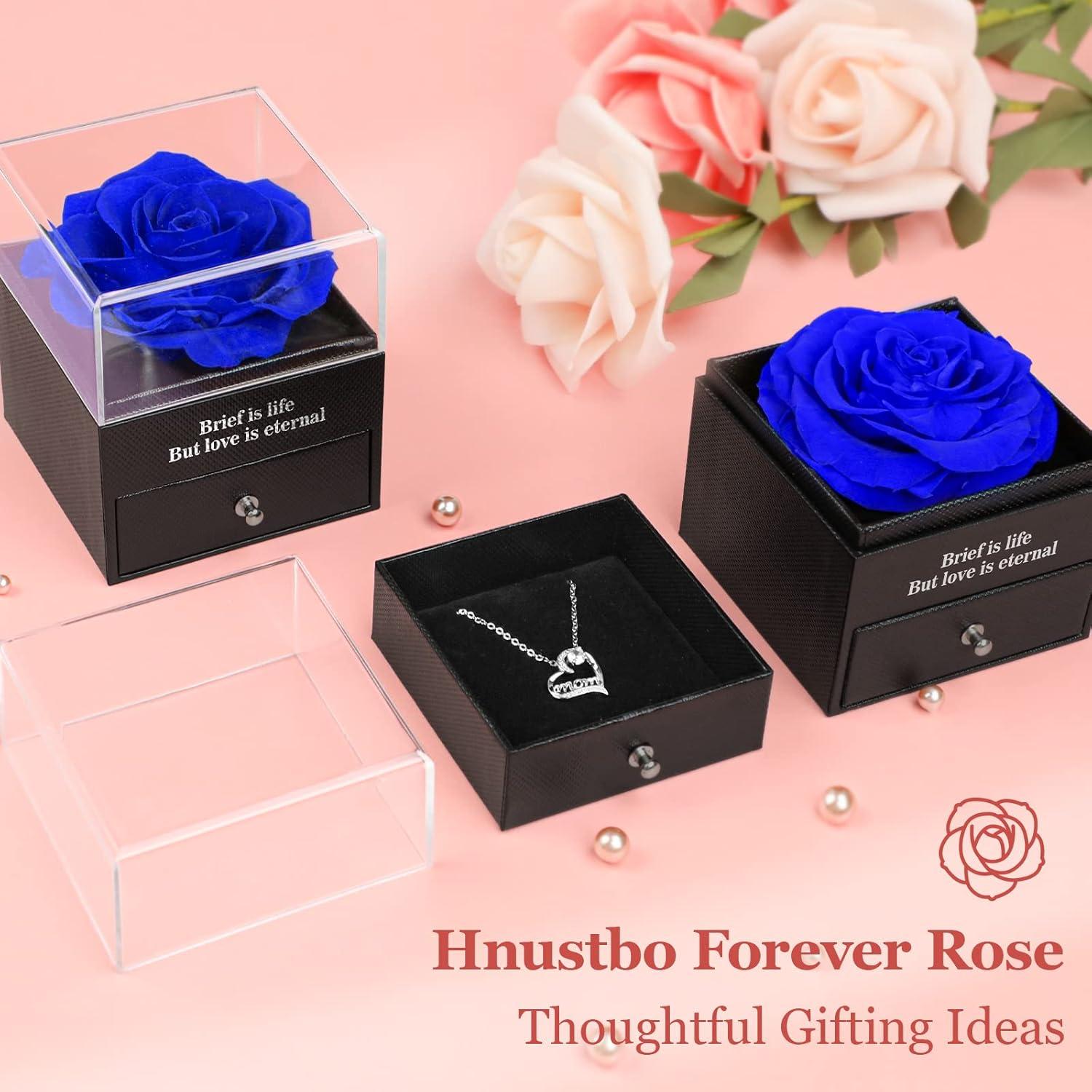 Ewige Rose Muttertagsgeschenk 'Mom' Halskette Blau