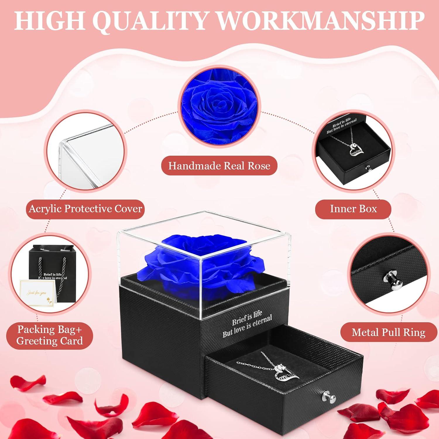 Ewige Rose Geschenkbox Mutter Mama Halskette Blau