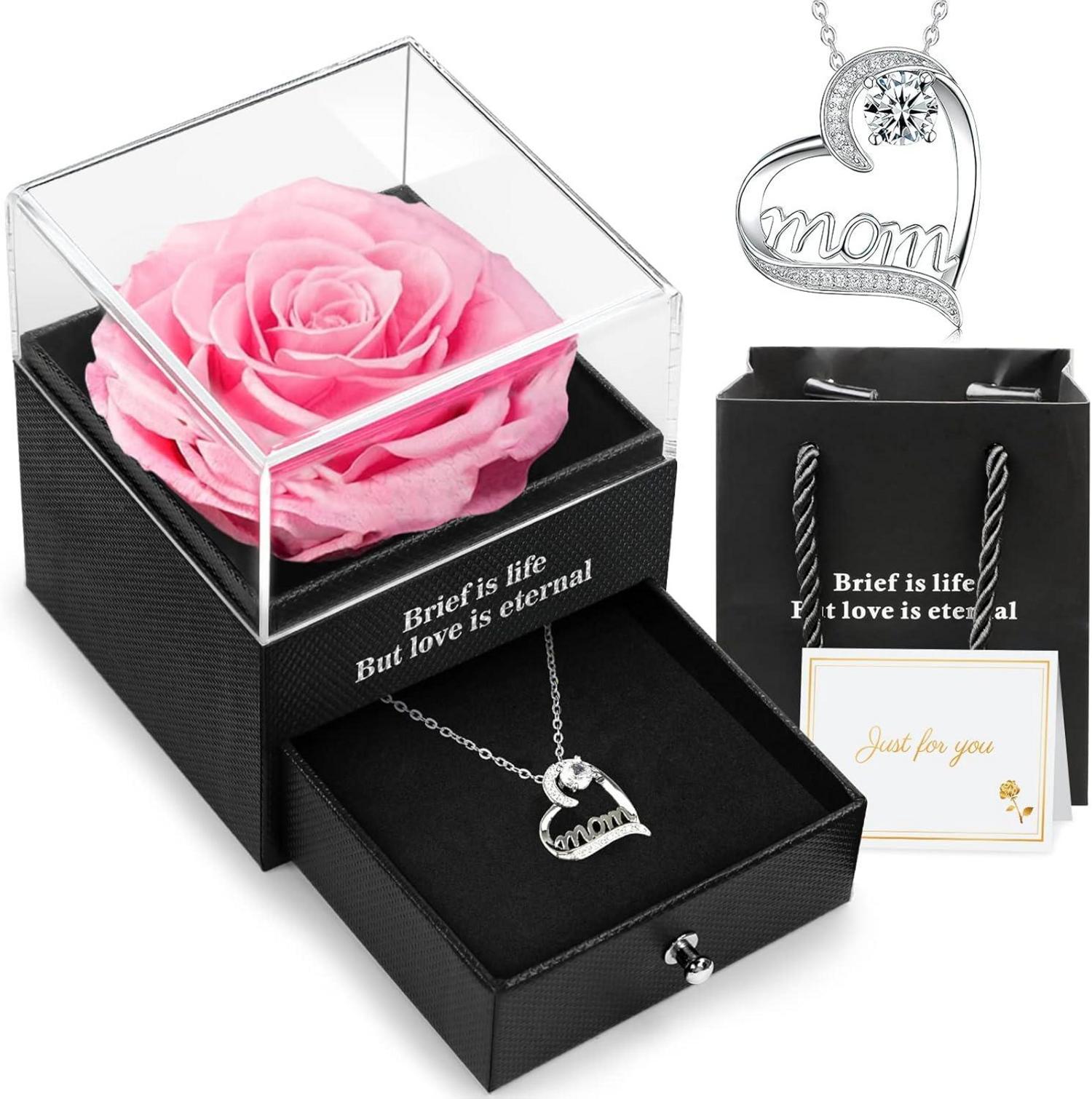 Ewige Rose 'Mom' Halskette Geschenkbox Muttertagsgeschenke
