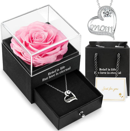 Ewige Rose 'Mom' Halskette Geschenkbox Muttertagsgeschenke