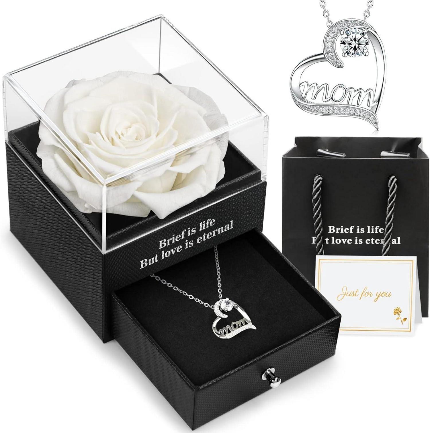 Ewige Rose 'Mom' Halskette & konservierte Blume Set