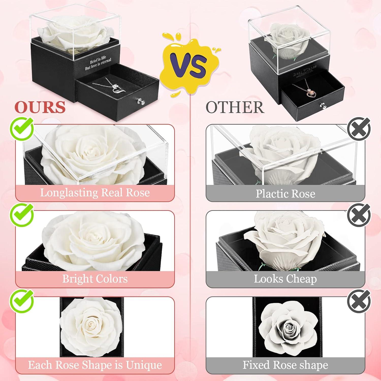 Ewige Echte Rose mit Mom Halskette Weiß, Geschenk für Mutter