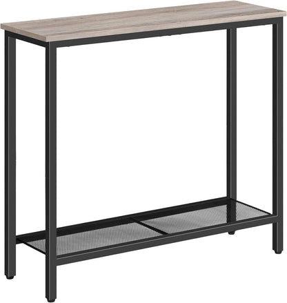Konsolentisch mit Ablageregalen und industriellem Stil
