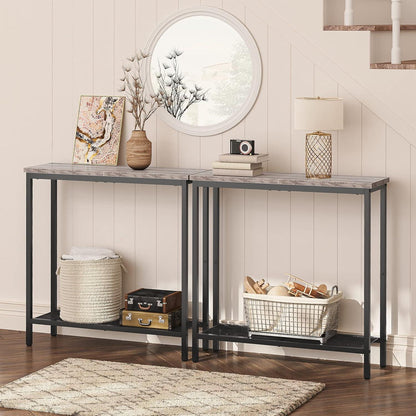 Schmaler Konsolentisch mit Ablageregalen Greige-Schwarz 75x24x75cm