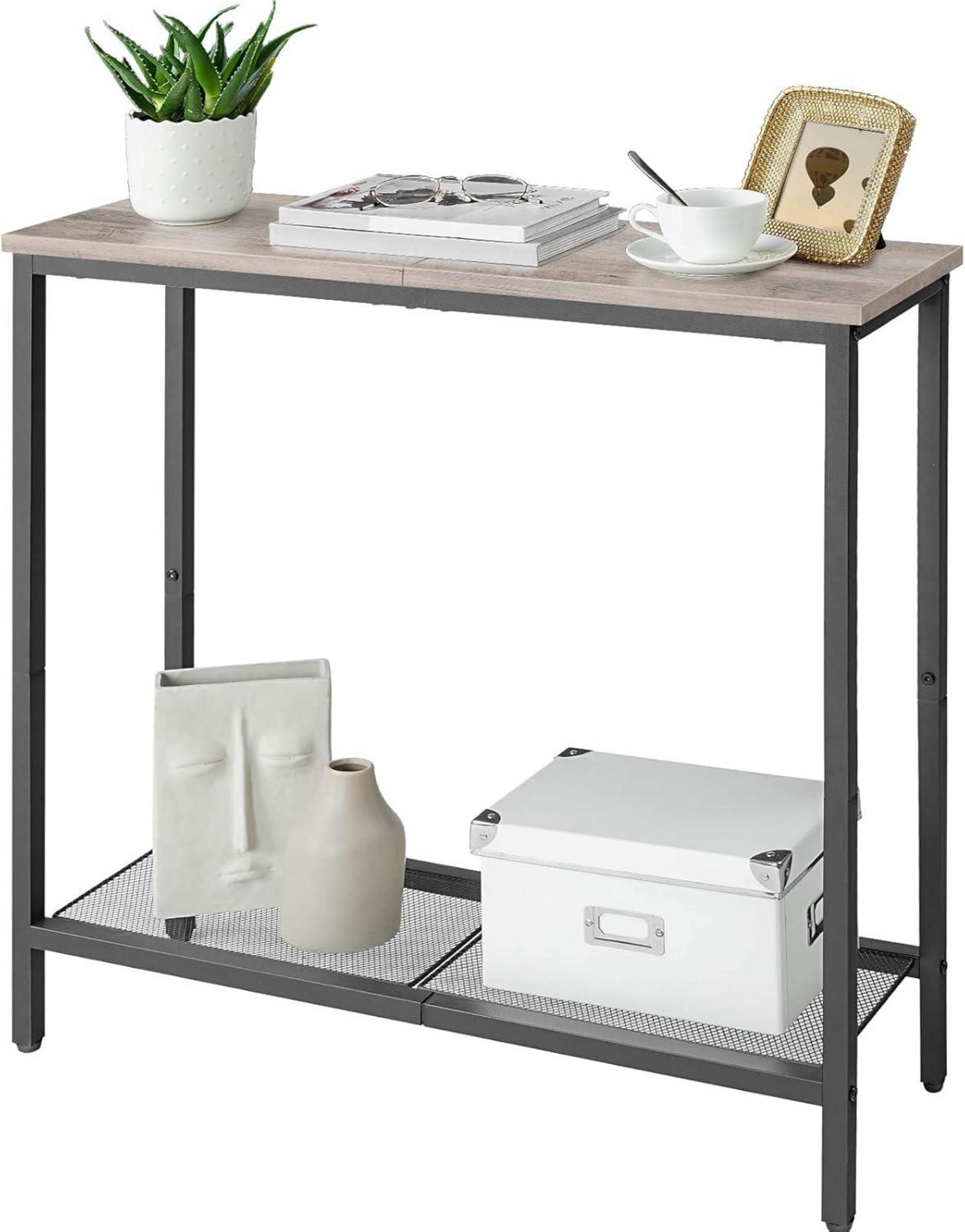 Schmaler Konsolentisch mit Ablageregalen Greige-Schwarz 75x24x75cm