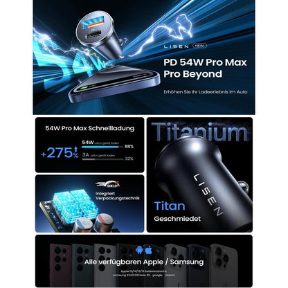 LISEN 2-Pack Zigarettenanzünder USB C Metall KFZ Ladegerät