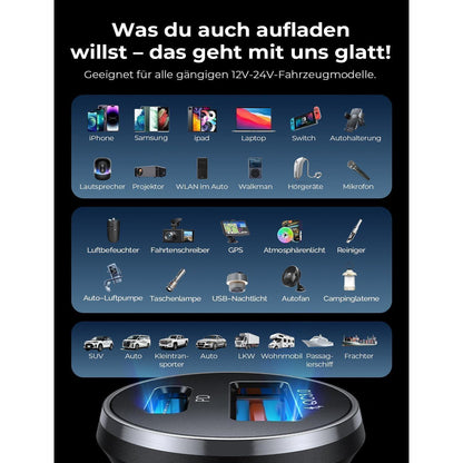 LISEN 2-Pack Zigarettenanzünder USB C Metall KFZ Ladegerät