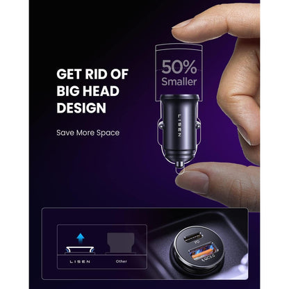 LISEN 2-Pack Zigarettenanzünder USB C Metall KFZ Ladegerät
