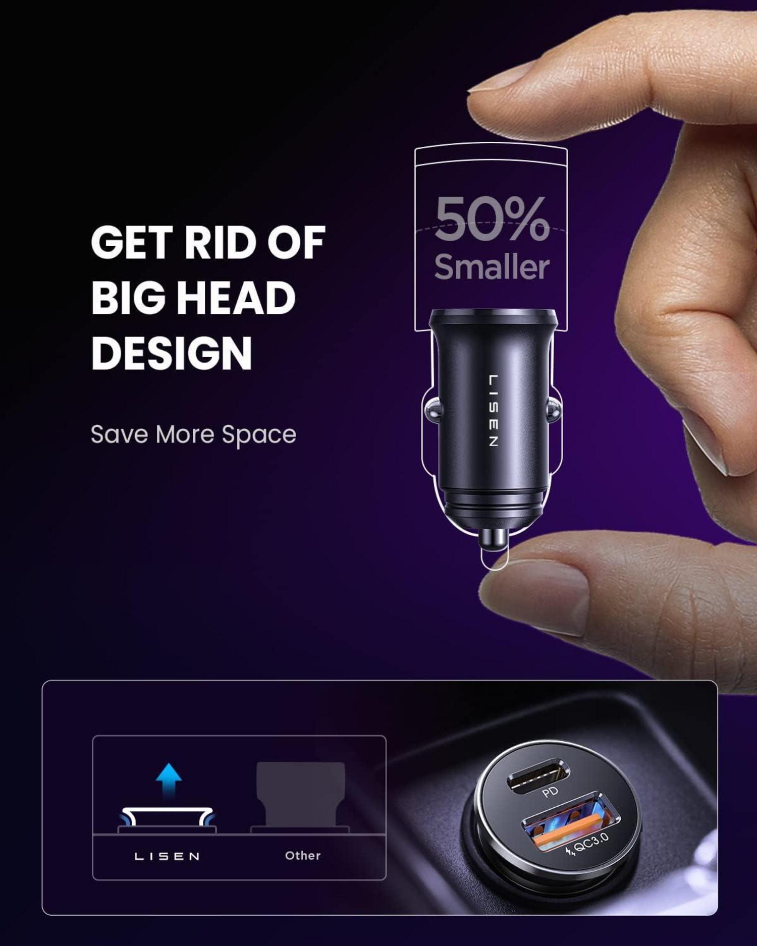 USB C Autoladegerät 2er Set 54W PD&QC3.0 KFZ Ladegerät Schnell Laden Schwarz