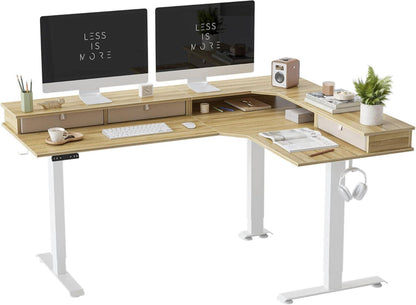 Höhenverstellbarer L-förmiger Schreibtisch 160 x 120 cm White/Beige
