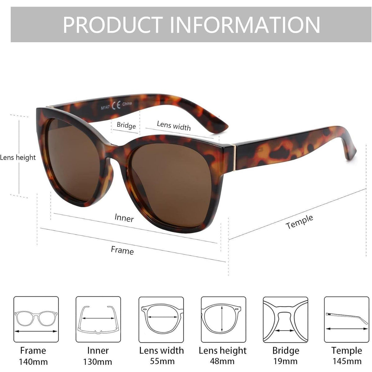 Vintage Cat Eye Sonnenbrille Damen - Polarisiert, UV400, Braun Rahmen