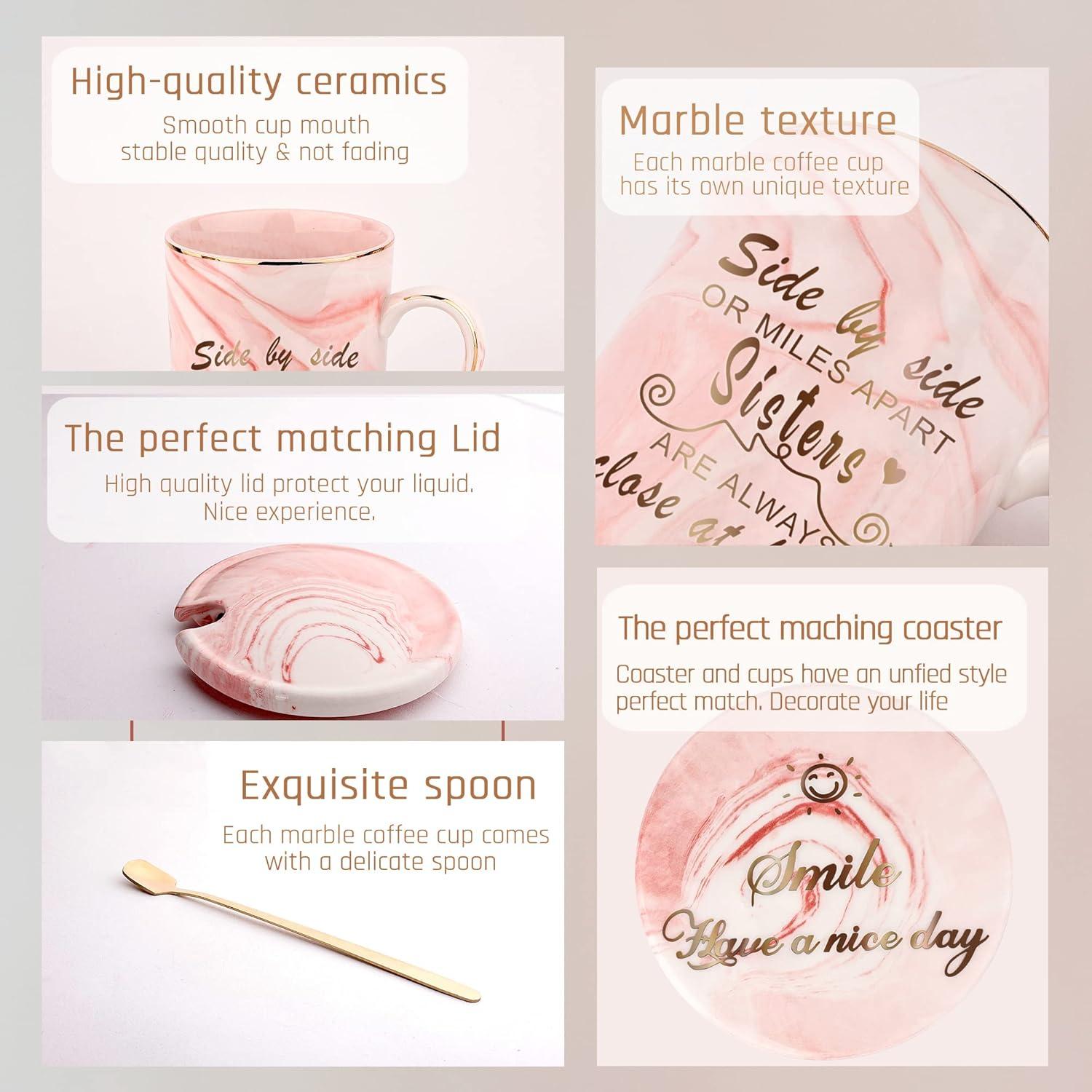 Schwestern Geschenke Becher Set - Side by Side 420ML Rosa Marmor