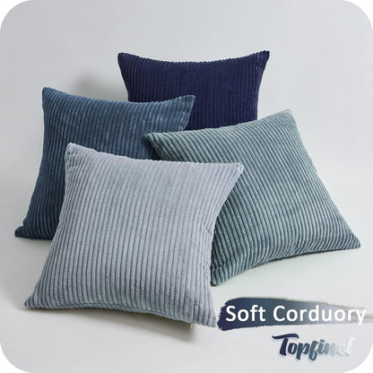 Topfinel 45x45 Kissenbezug blau 4er Set Kordsamt Dekokissenbezug Sofa Schlafzimmer