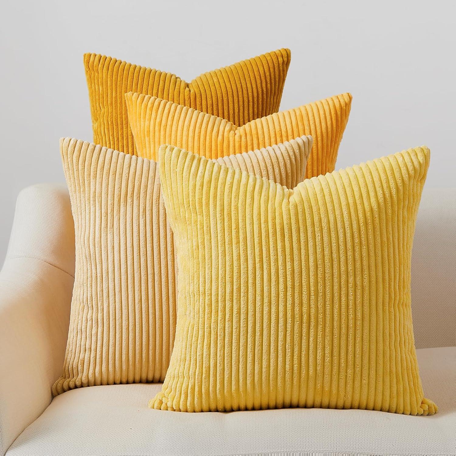 Dekokissenbezug Kordsamt 4er Set Gelb 45x45cm Sofa Wohnzimmer Kinder