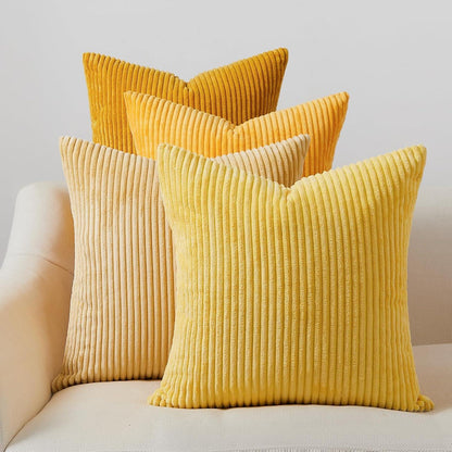 Dekokissenbezug Kordsamt 4er Set Gelb 45x45cm Sofa Wohnzimmer Kinder