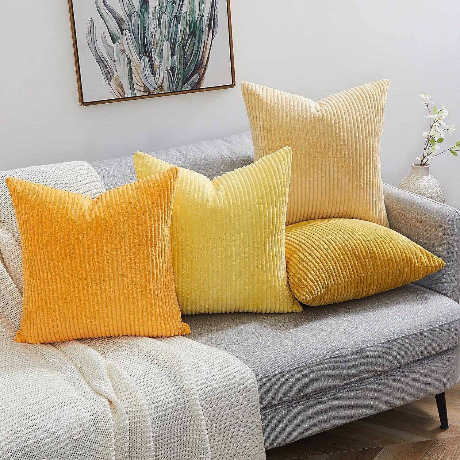 Dekokissenbezug Kordsamt 4er Set Gelb 45x45cm Sofa Wohnzimmer Kinder