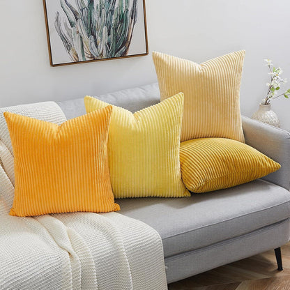 Dekokissenbezug Kordsamt 4er Set Gelb 45x45cm Sofa Wohnzimmer Kinder