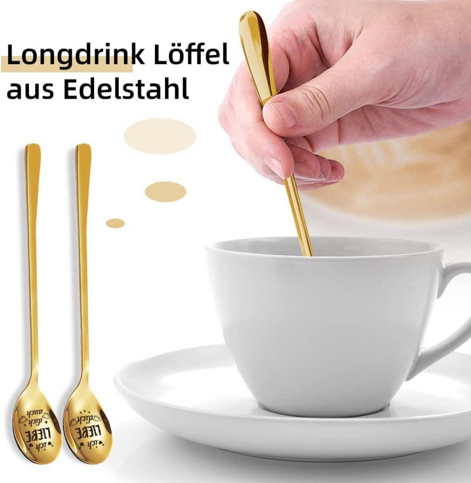 2 Latte Macchiato Löffel Gold Gravur Liebe Dich Geschenke Paare