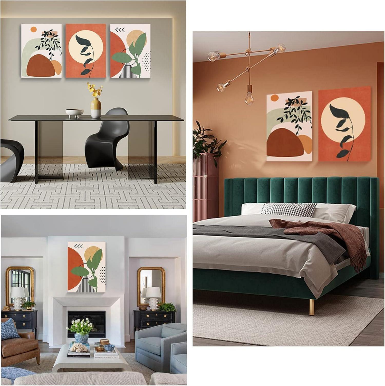Boho Leinwand Bilder Orange Abstract Blätter Sonne 40x30cm