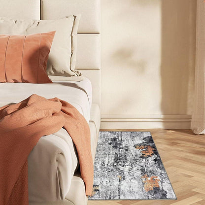 Waschbarer Teppich 60x110CM Abstrakt Kurzflor rutschfest Indoor Outdoor Schwarz
