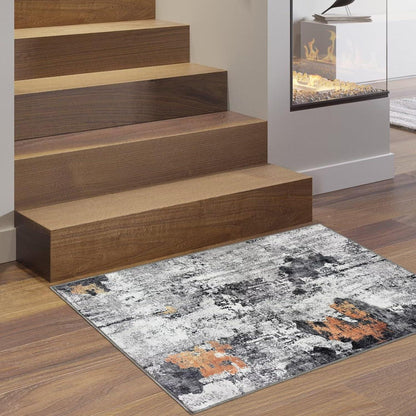 Waschbarer Teppich Wohnzimmer Kurzflor Abstrakt Rutschfest Schwarz 60x110CM