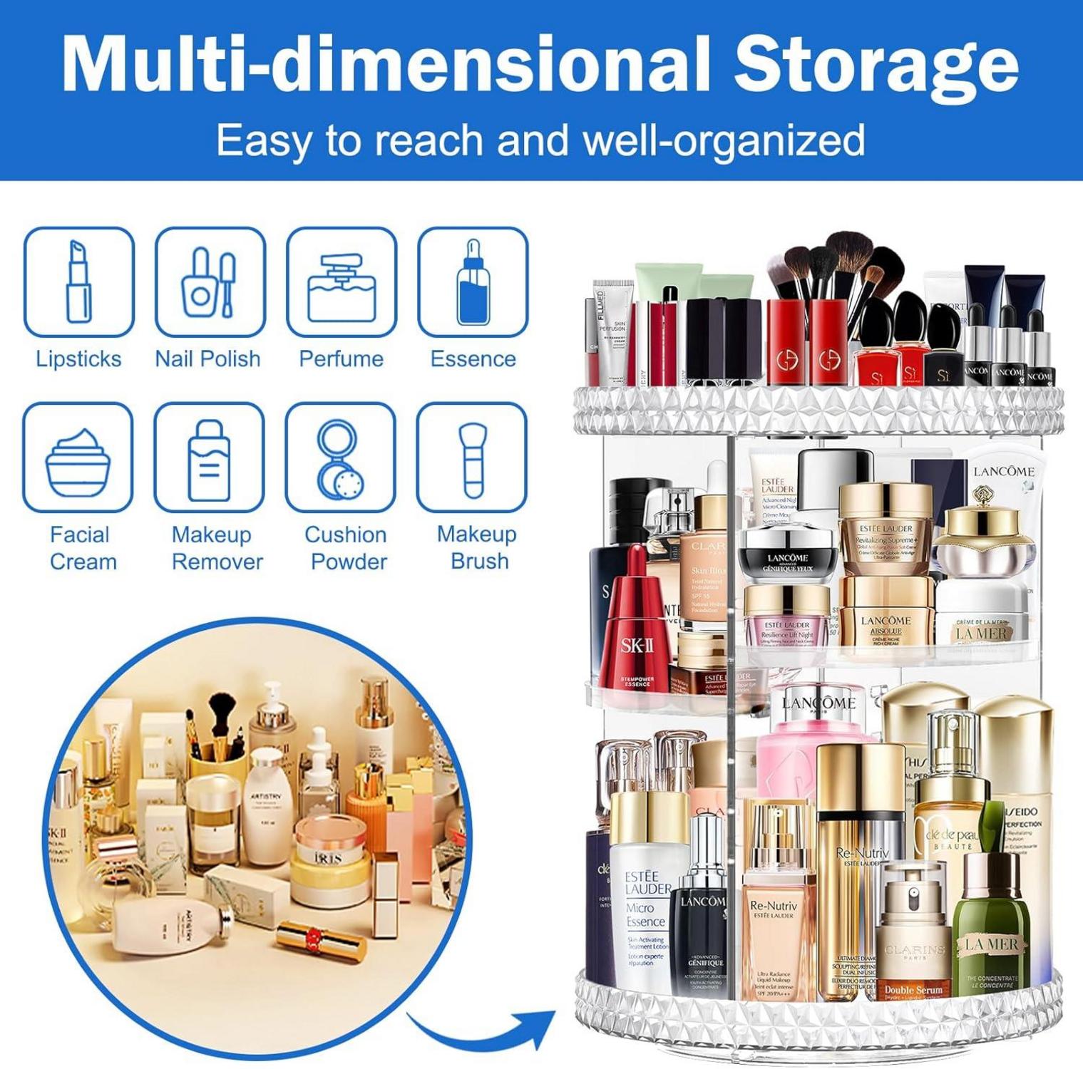 360° Drehbarer Make Up Kosmetik Organizer 6 Ebenen Große Kapazität